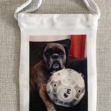 sac à cordons blanc avec image de chien